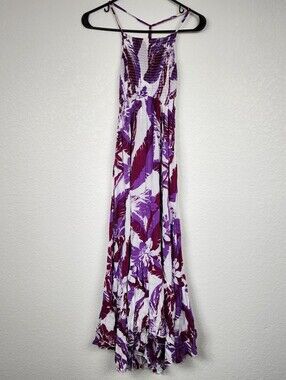 Free People Purple White Tropical XS Midi Dress